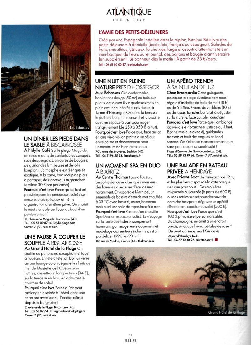 Elle Magazine Ecolodge Les Echasses